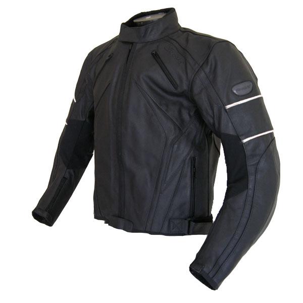 Blouson moto cuir strada str107 noir / bandes blan