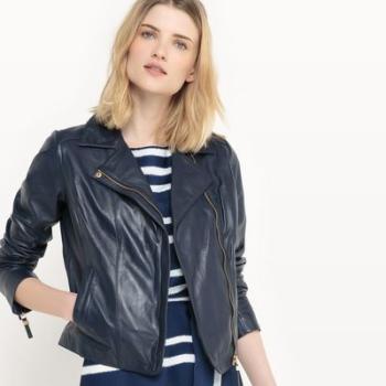 Blouson cuir zippé esprit motard - atelier R
