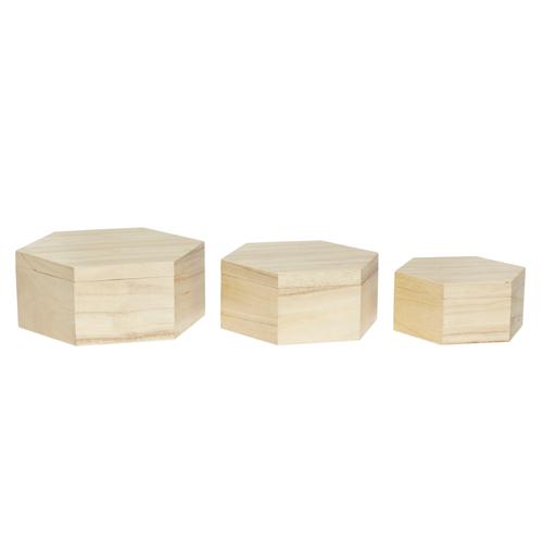 Boîte de rangement hexagonale en bois naturel (lot