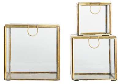 Boite vitrine carrée en laiton et verre (par 3) Ho