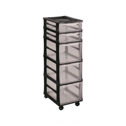 Tour de rangement plastique 5 tiroirs sur roulette