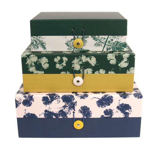 Boîte de rangement en carton motifs colorés (par 3