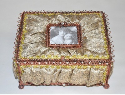 Boîte à photo en tissu moiré vert bronze