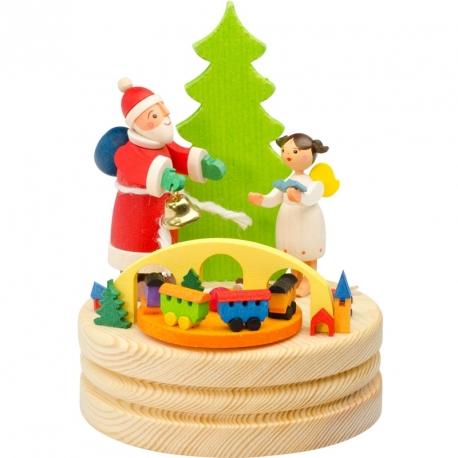 Boite à musique en bois, père Noël et ange blanc