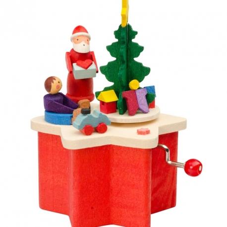 Boite à musique à manivelle rouge, Père Noel et en