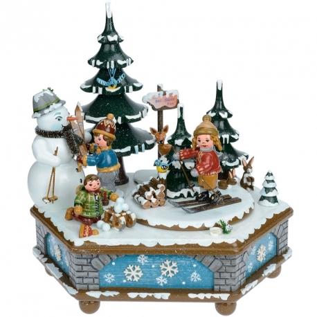 Boite à musique Noël, jeux denfants dans la neige