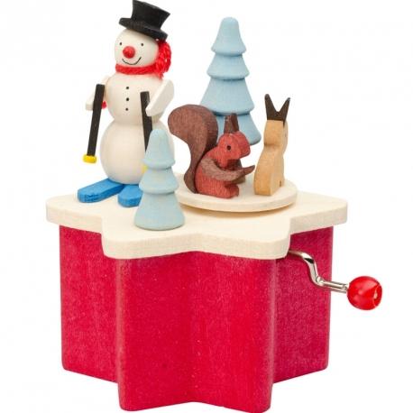 Boite à musique à manivelle, bonhomme de neige