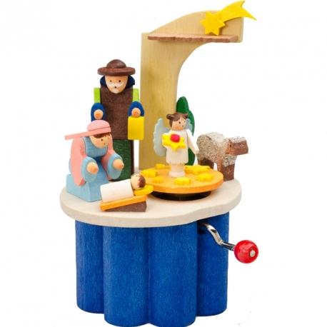 Boite à musique à manivelle, crèche de Noel