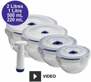 Lot de 4 boîtes alimentaires sous vide rondes Aspi