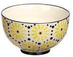 Bol en grès motif fleur et pois jaune noir D 11 5cm Bol en grès motif fleur et
