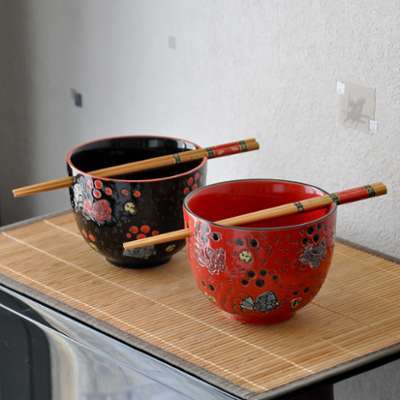 Coffret bols et baguettes asiatiques motifs poisso