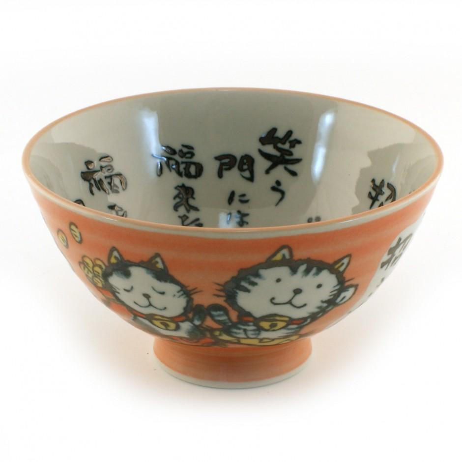 Bol rouge à riz japonais chat Manekineko 17MYA1475