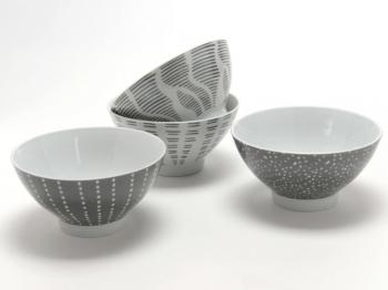 Bol en porcelaine 50cl motif graphique blanc / gri
