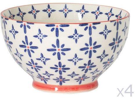 Bols en céramique D 14cm motifs rosaces bleu et orange Bols en céramique D 14cm motifs