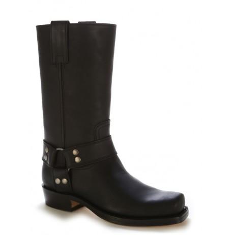 Bottes bikers cuir noir bride à rivets