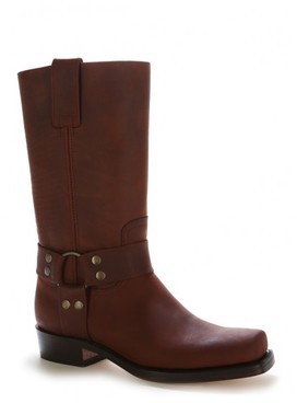 Bottes bikers cuir marron bride à rivets