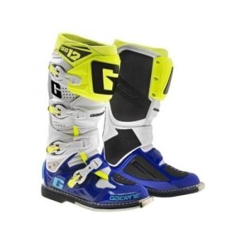Bottes moto Gaerne SG 12 Blanc Bleu Jaune Fluo