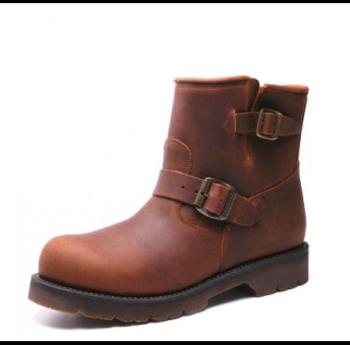 Boots moto cuir marron huilé