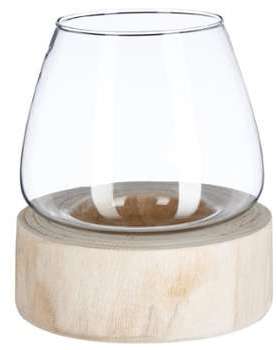 PHOTOPHORE EN VERRE SOCLE BOIS 19 5CM PHOTOPHORE EN VERRE SOCLE