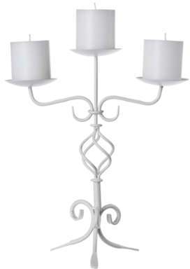 Bougeoir, chandelier 3 têtes en métal blanc avec b