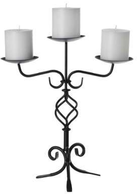 Bougeoir, chandelier 3 têtes en métal noir avec bo