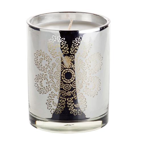 Bougie parfumée agrumes verre argenté motif floral