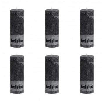 Bolsius Lot de 6 bougies 190 x 68 mm gris foncé