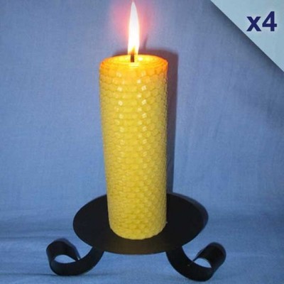 Lot de 4 bougies en cire dabeille piliers gaufrés