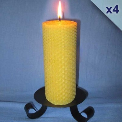 Lot de 4 bougies en cire dabeille piliers gaufrés