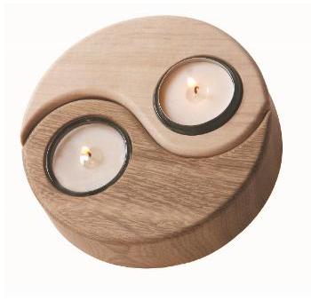 Bougeoir double en bois Yin Yang Bougeoir double en bois Yin