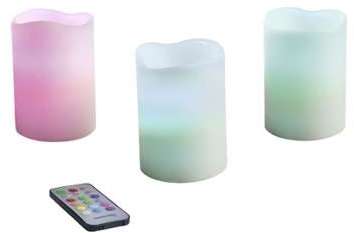 Set de 3 bougies cire LED multicolore