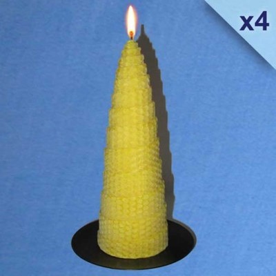 Lot de 4 bougies torsadées en cire dabeille natur
