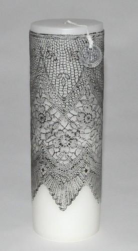 Bougie Colonne Blanche Dentelle Noire GM