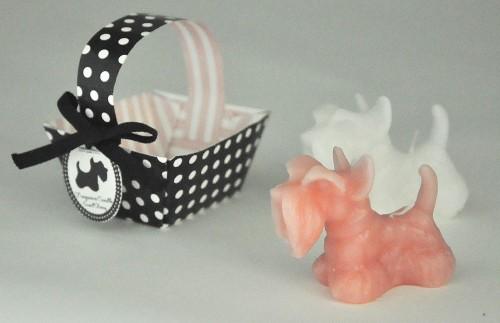 Deux Petites Bougies rose et blanche Chiens Scotti
