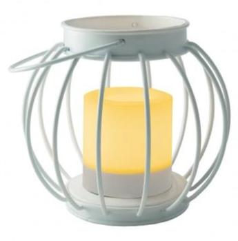 Lanterne métal ronde blanc avec bougie a piles Lanterne métal ronde blanc