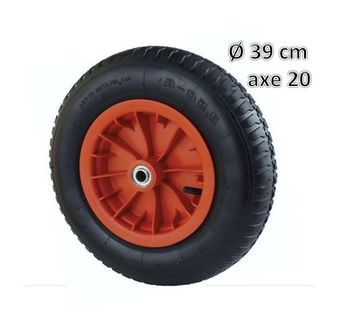 Roue gonflable 39 cm pour brouette axe 20mm - PROB