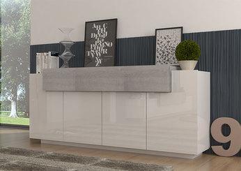 Buffet enfilade blanc laqué et bois gris moderne FALALA Buffet enfilade blanc laqué