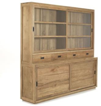 Vaisselier en teck avec portes tiroirs et vitrines Vaisselier en teck avec portes