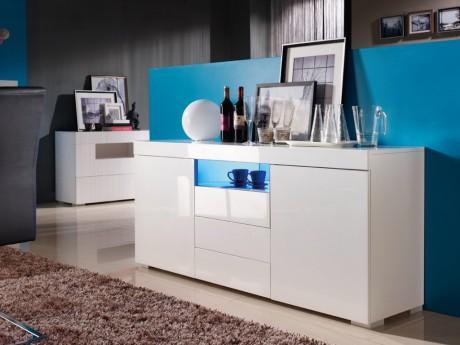 Buffet MERCURE - MDF laqué blanc - LEDs - 2 portes Buffet MERCURE - MDF laqué