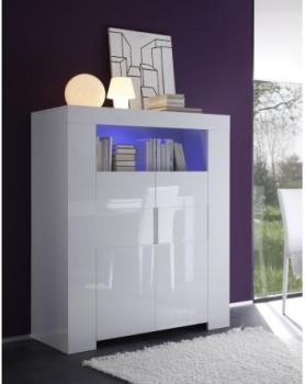 Buffet haut blanc laque à Led Rocco 120 cm Buffet haut blanc laque à