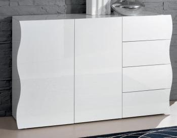 Buffet blanc laqué design 2 portes et 4 tiroirs SW