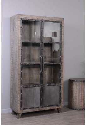 Vitrine 2 portes métal et bois grisé GÖTEBORG