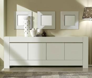 Buffet bahut 4 portes blanc laqué et chrome TOTTI