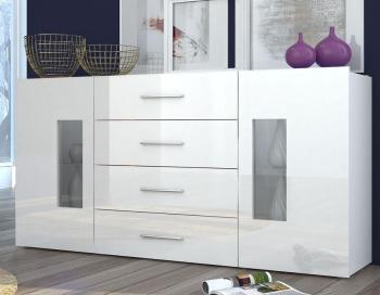 Buffet enfilade blanc laqué design avec éclairage