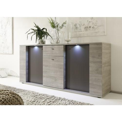 Buffet bahut bois et gris mat avec LED - Otakar