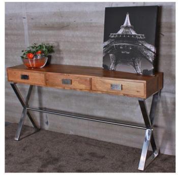 Console 3 tiroirs 40x160 cm - MANGOX - bois / inox