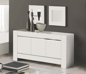 Buffet bahut 3 portes blanc laqué et chrome design