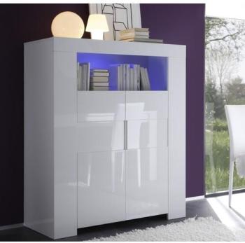 Buffet haut meuble de rangement blanc laqué 2 portes Buffet haut meuble de rangement