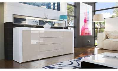 Meuble buffet bas laqué 2 portes 4 tiroirs