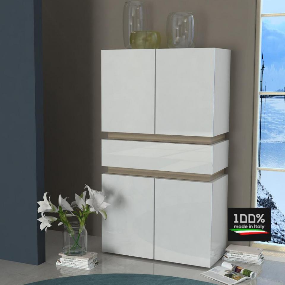 Buffet haut design laqué blanc et chêne Brescia